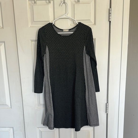 Occasionally Made grey and white polka dot and striped dress size medium - Picture 1 of 4
